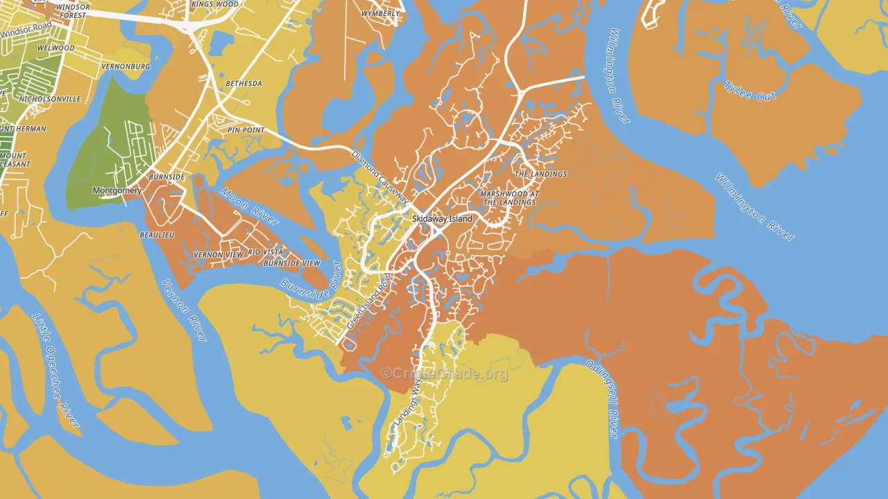 Skidaway Island, GA Map of Burglary Rates
