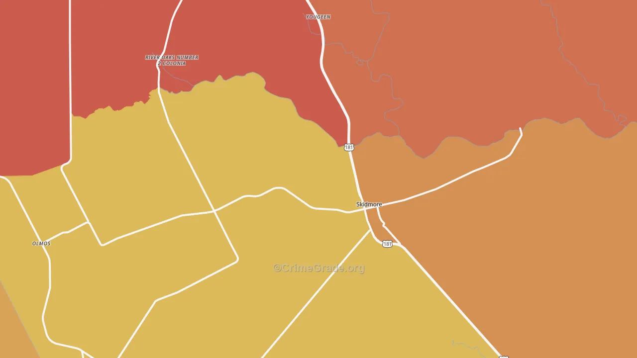 Skidmore, TX Map of Burglary Rates