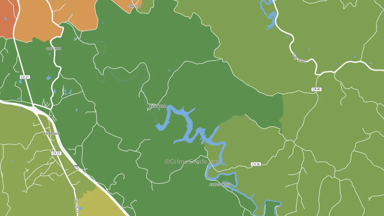 Skidmore, WV Map of Burglary Rates