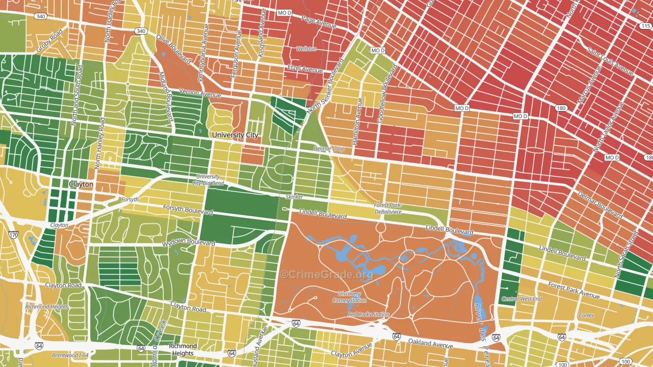 Skinker-Debaliviere, St. Louis, MO Map of Burglary Rates