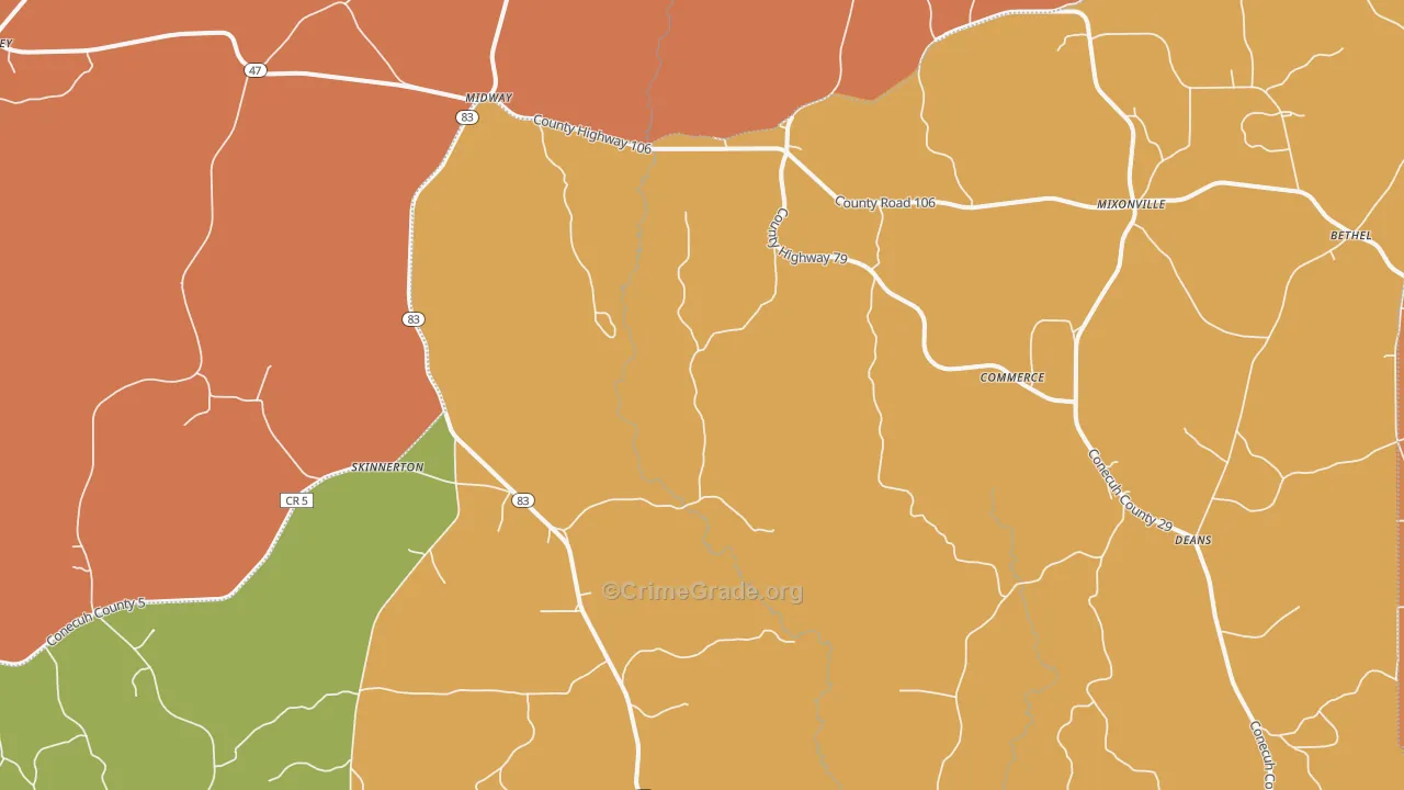 Skinnerton, AL Map of Burglary Rates