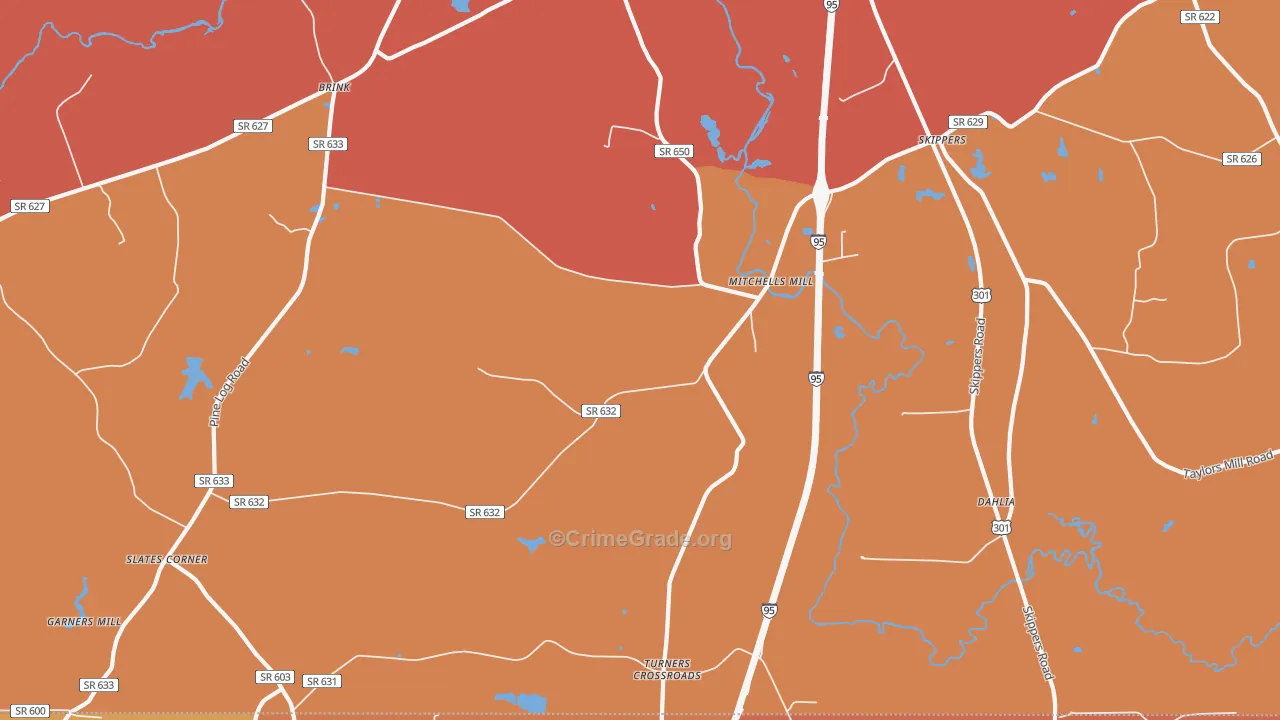 Skippers, VA Map of Burglary Rates