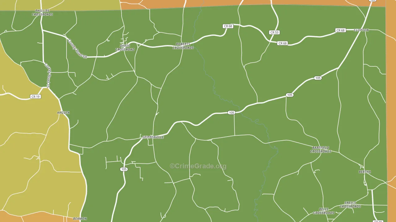 Skipperville, AL Map of Burglary Rates