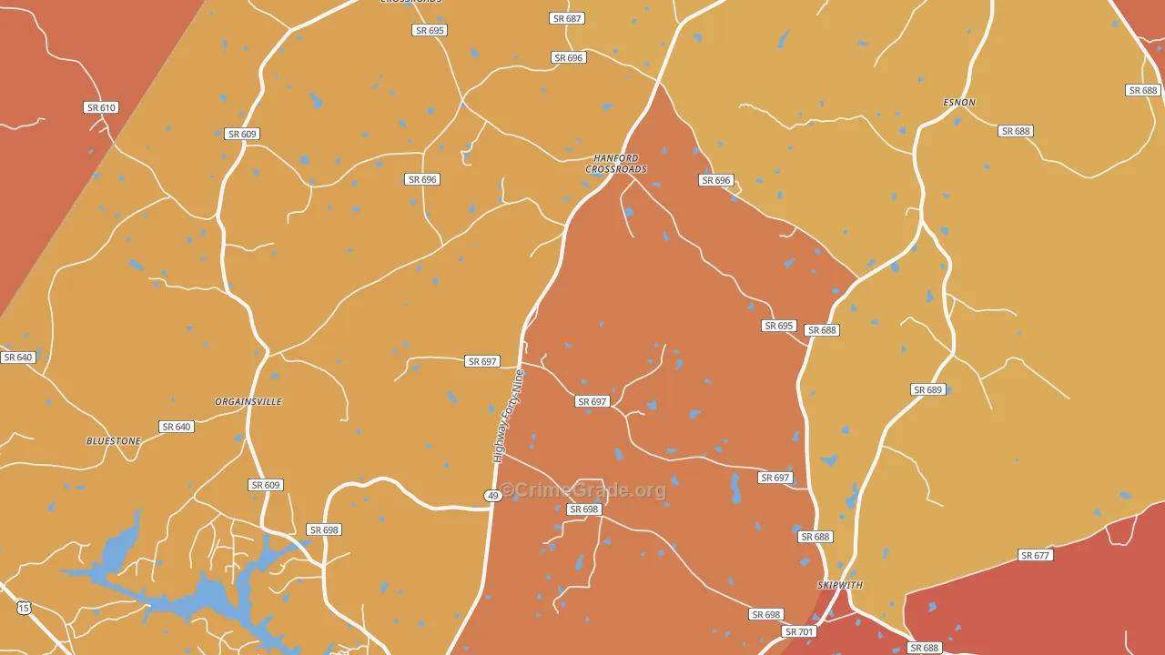 Skipwith, VA Map of Burglary Rates
