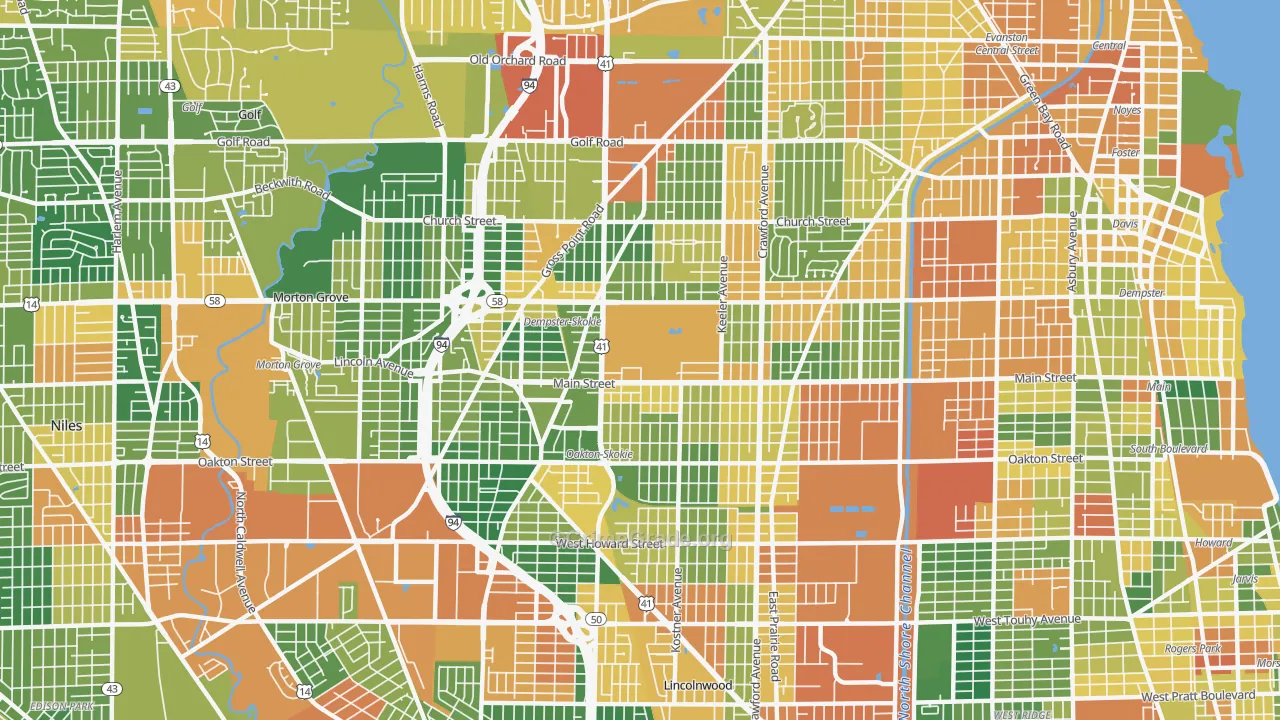 Skokie, IL Map of Burglary Rates