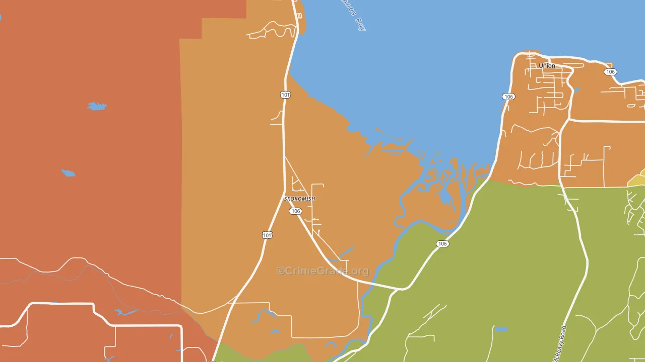 Skokomish, WA Map of Burglary Rates