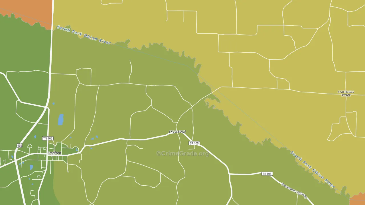 Skullbone, TN Map of Burglary Rates