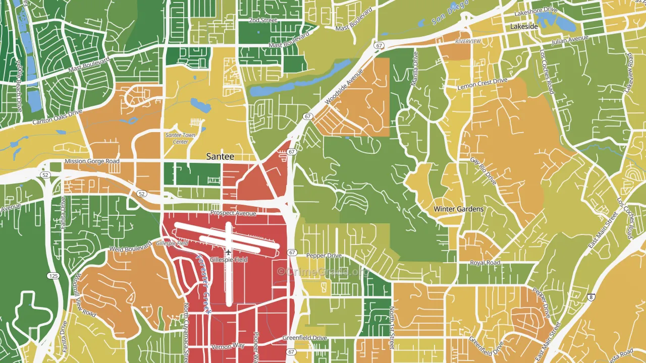 Sky Ranch, Santee, CA Map of Burglary Rates