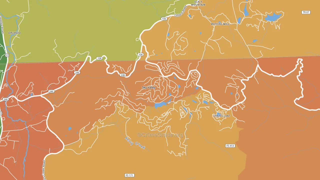 Sky Valley, GA Map of Burglary Rates