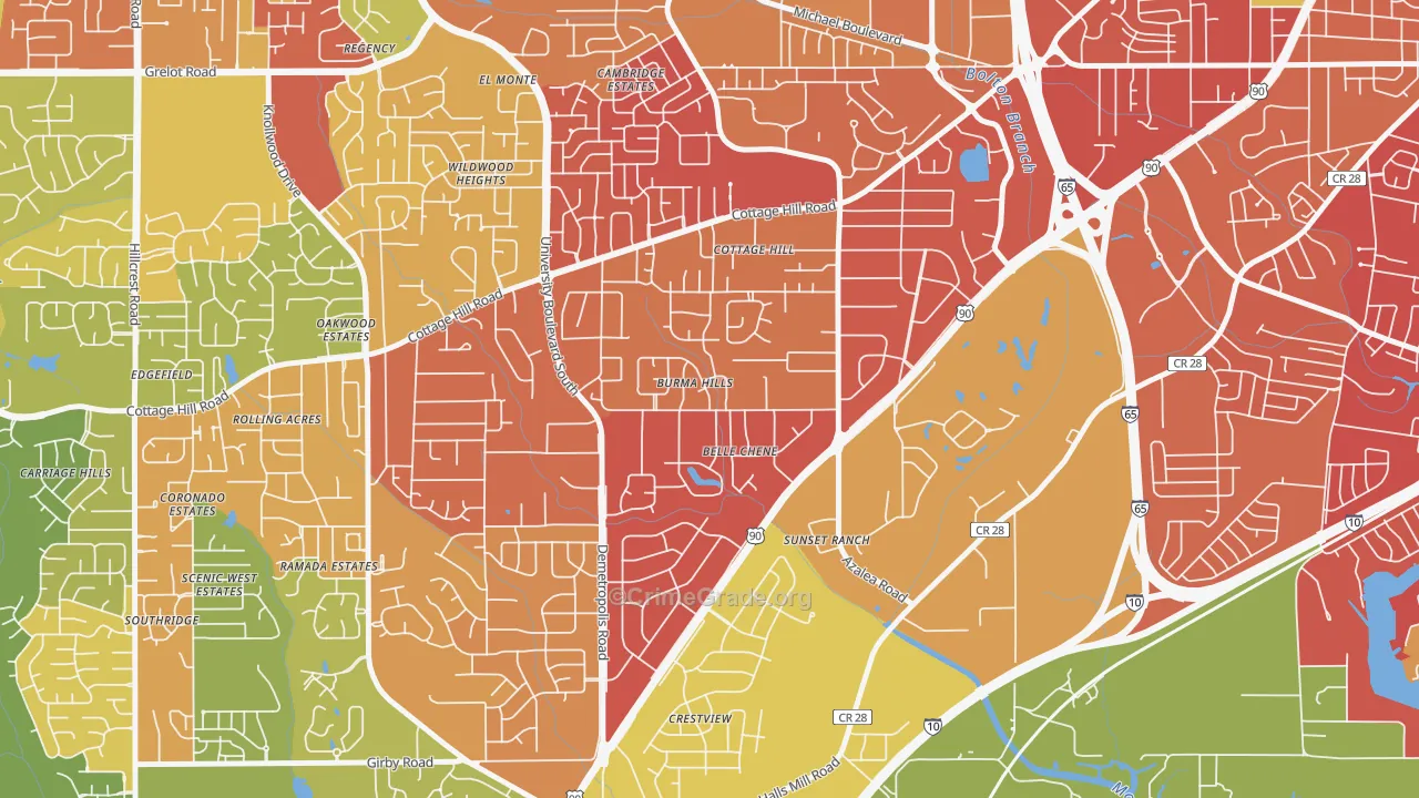 Skyland Park, Mobile, AL Map of Burglary Rates