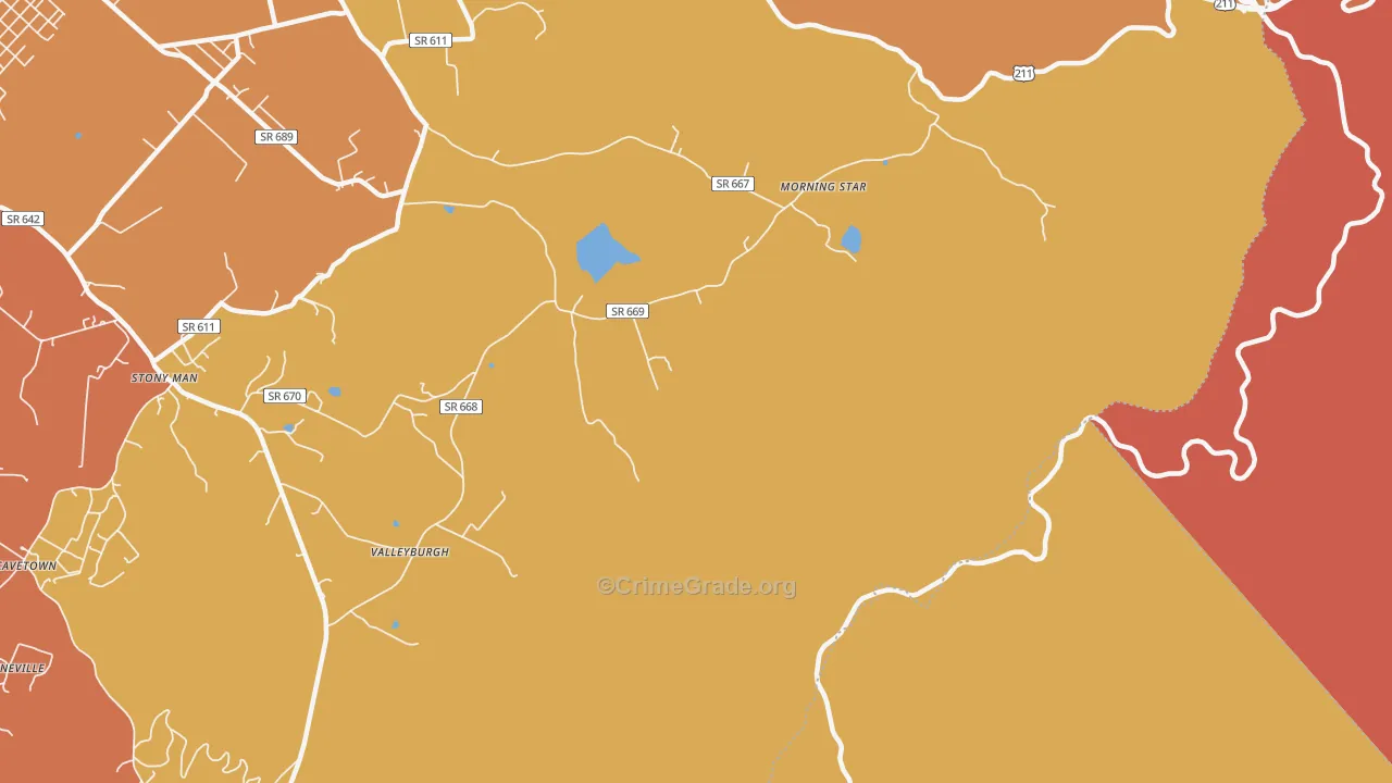 Skyland, VA Map of Burglary Rates