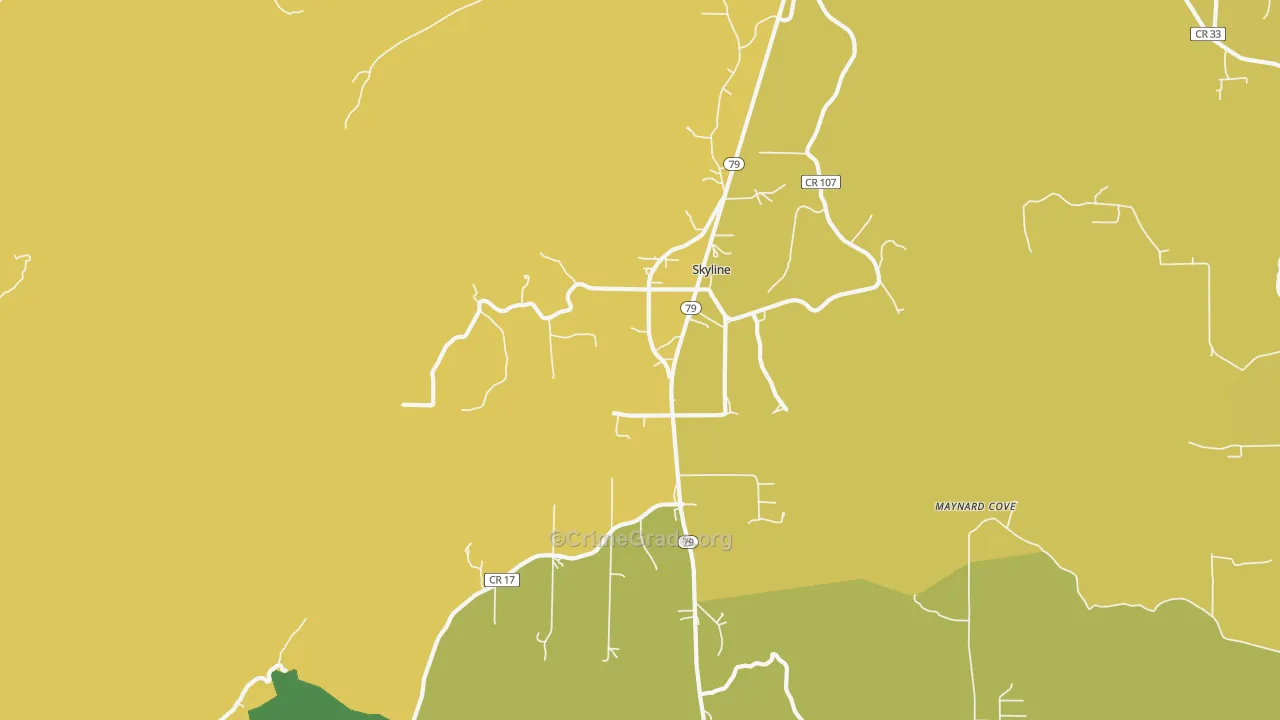 Skyline, AL Map of Burglary Rates