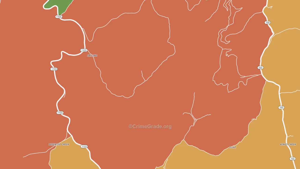 Skyline, KY Map of Burglary Rates