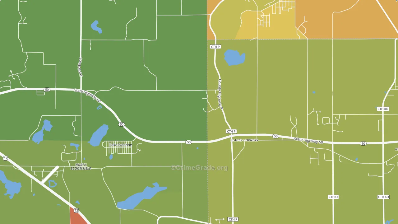 Slades Corner, WI Map of Burglary Rates