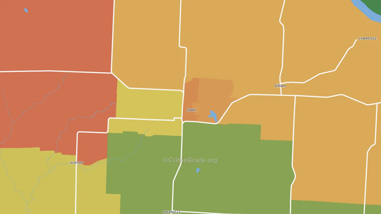 Slater, MO Map of Burglary Rates