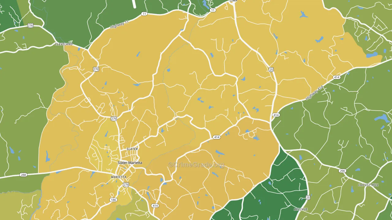 Slater, SC Map of Burglary Rates
