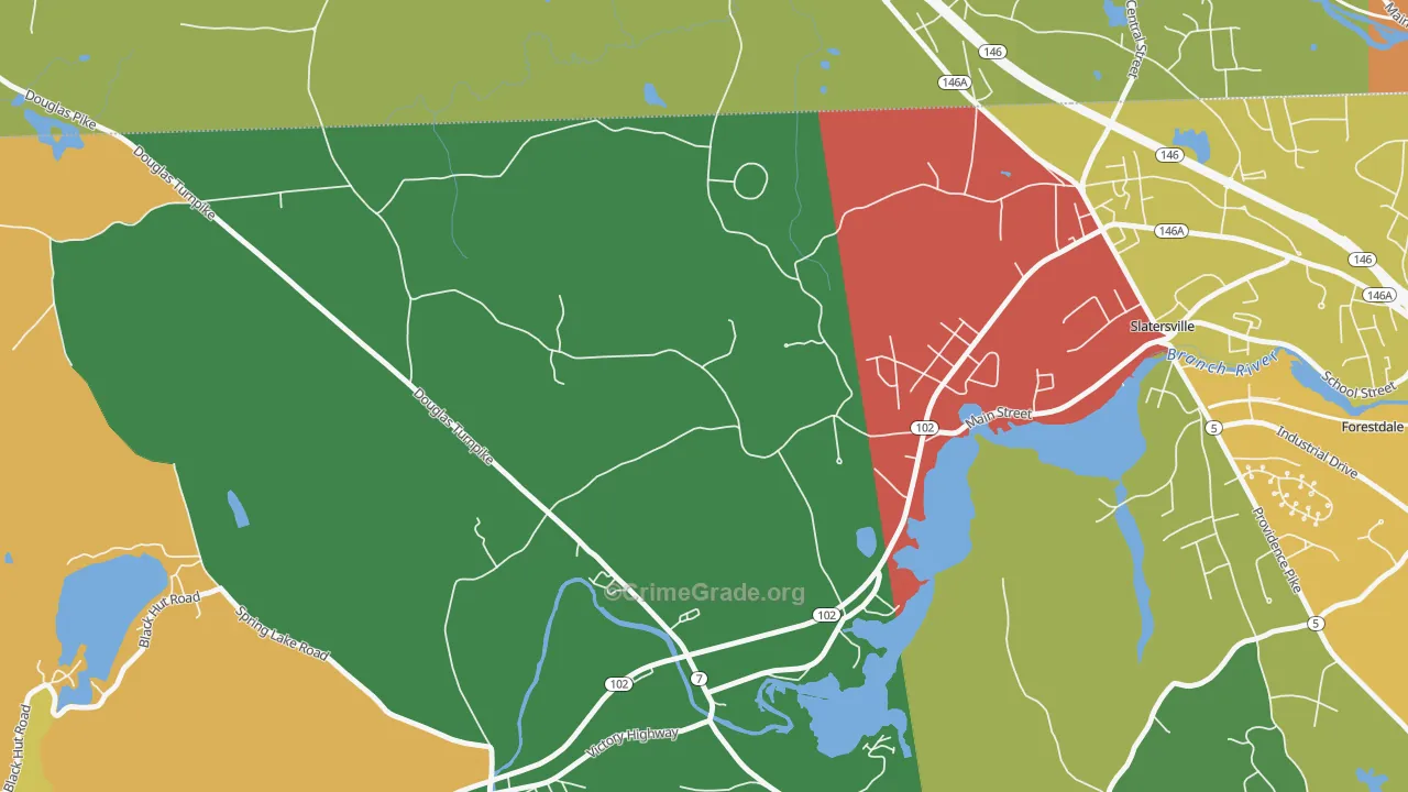 Slatersville, RI Map of Burglary Rates