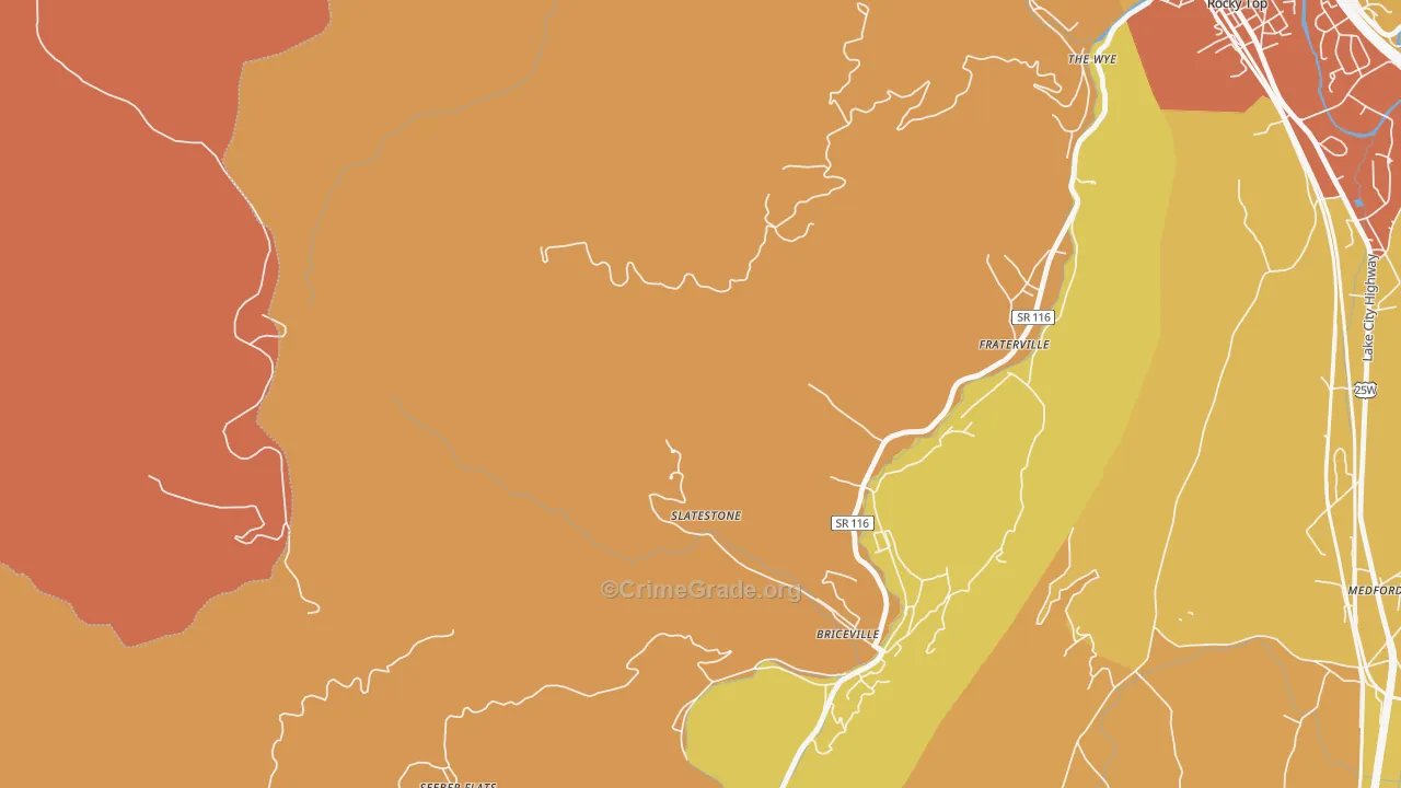 Slatestone, TN Map of Burglary Rates