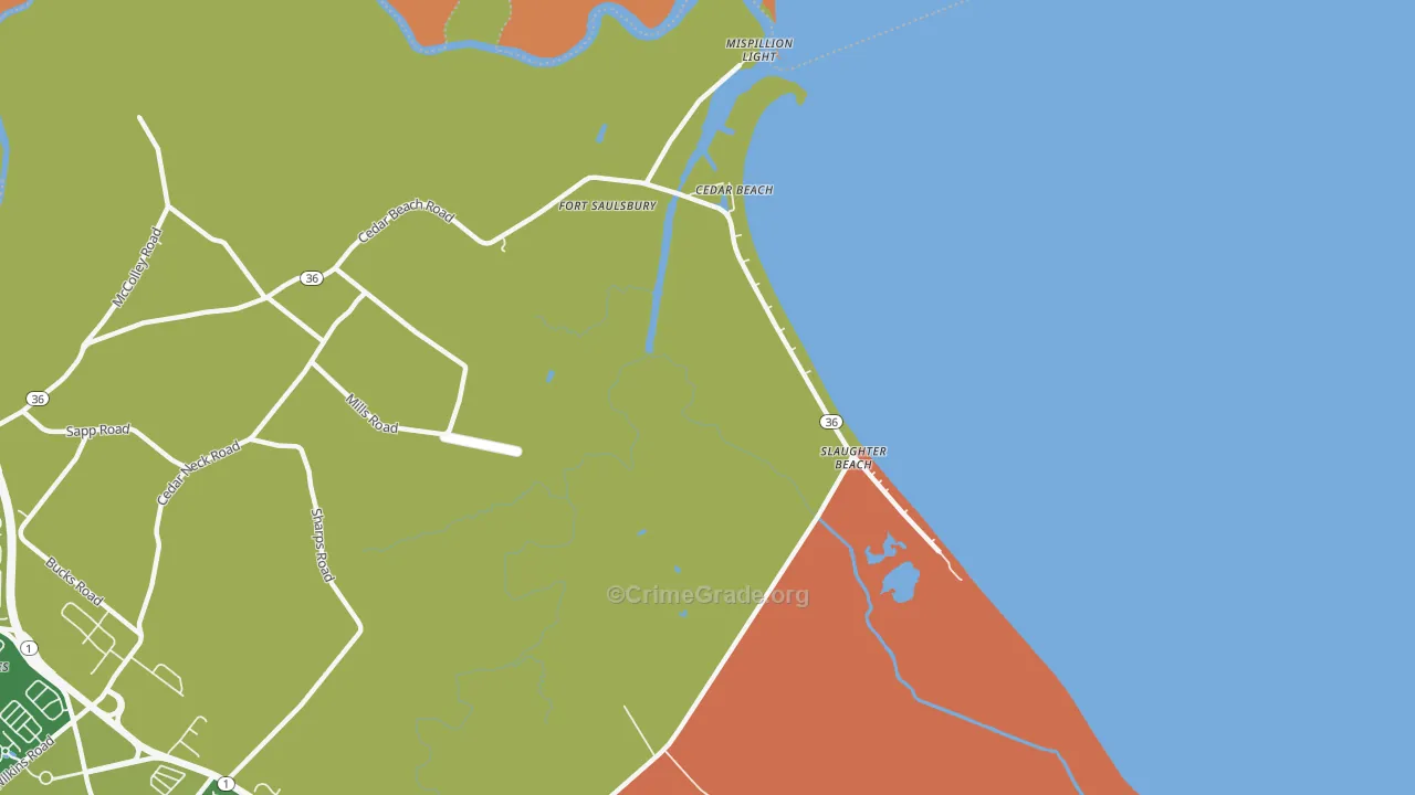 Slaughter Beach, DE Map of Burglary Rates