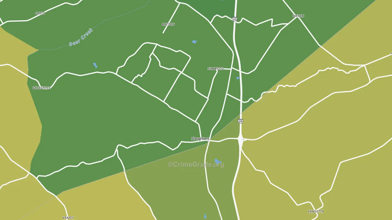 Slaughters, KY Map of Burglary Rates