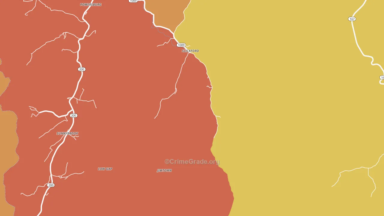 Slickford, KY Map of Burglary Rates