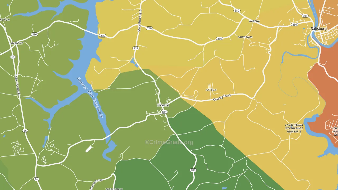 Slickville, PA Map of Burglary Rates