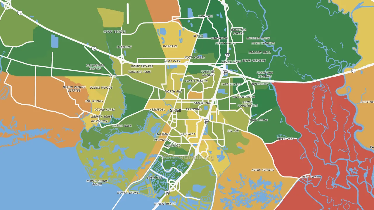 Slidell, LA Map of Burglary Rates