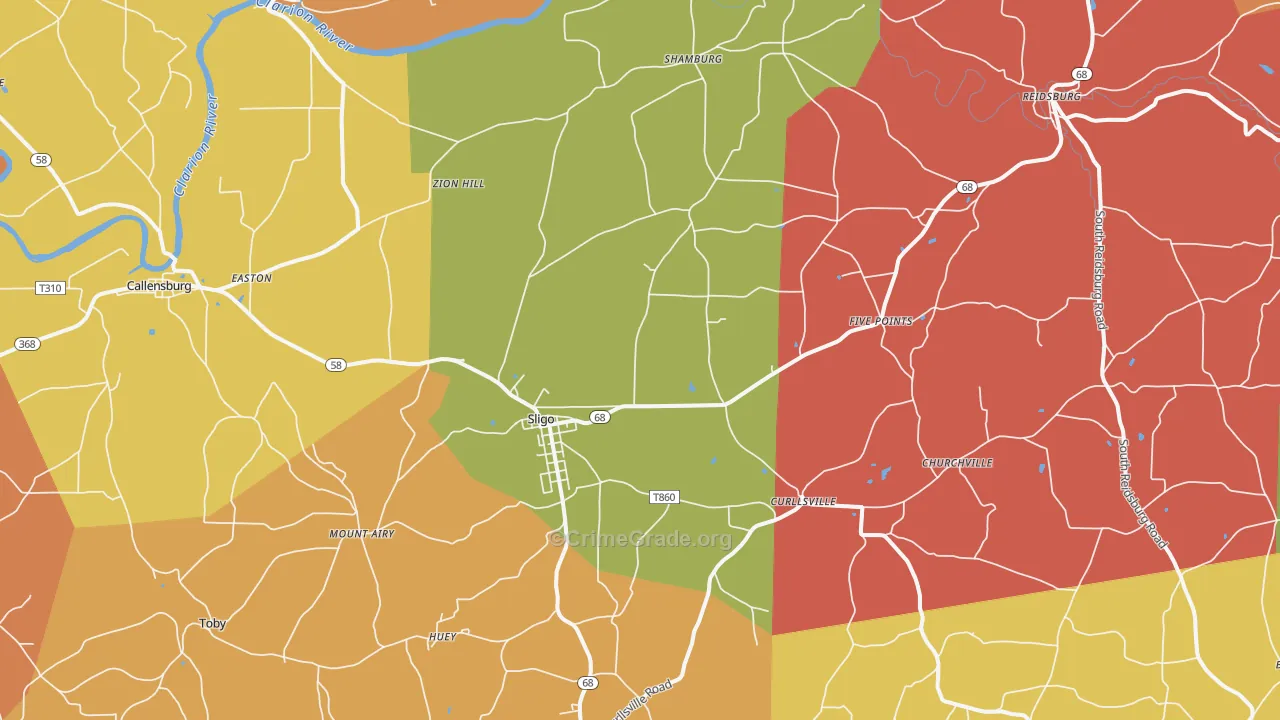 Sligo, PA Map of Burglary Rates