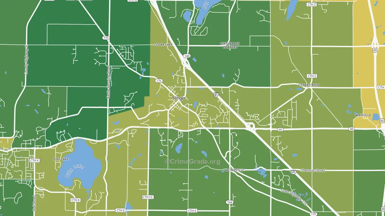 Slinger, WI Map of Burglary Rates