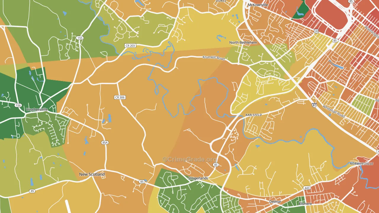 Slingerlands, NY Map of Burglary Rates