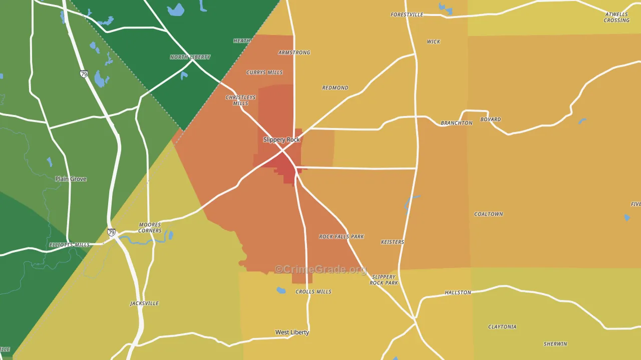 Slippery Rock, PA Map of Burglary Rates