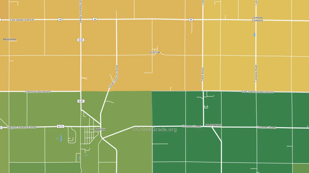 Slocum, MI Map of Burglary Rates