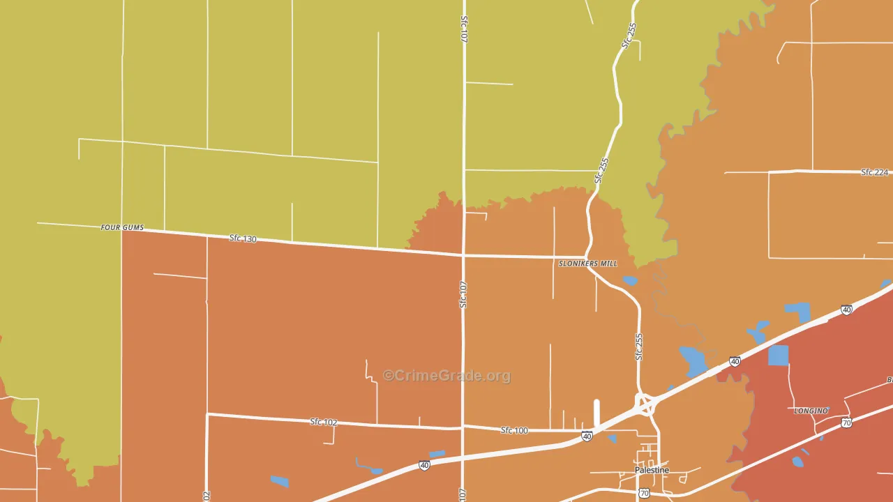 Slonikers Mill, AR Map of Burglary Rates