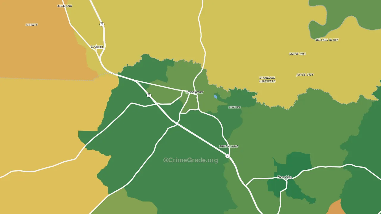 Smackover, AR Map of Burglary Rates