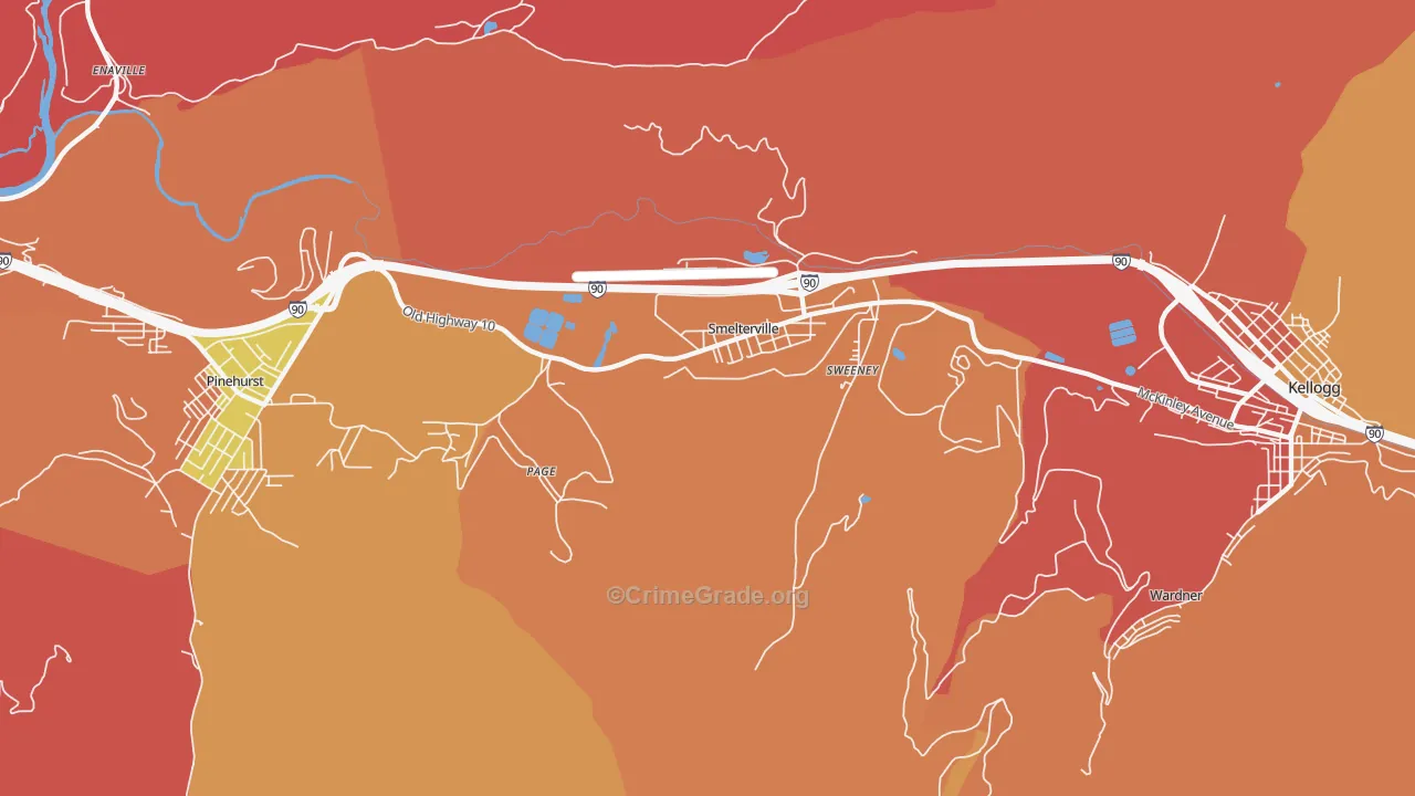 Smelterville, ID Map of Burglary Rates