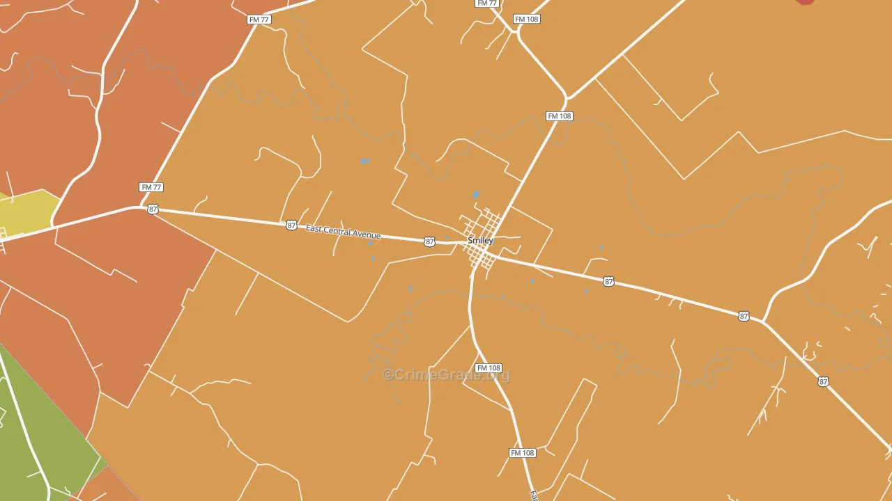 Smiley, TX Map of Burglary Rates