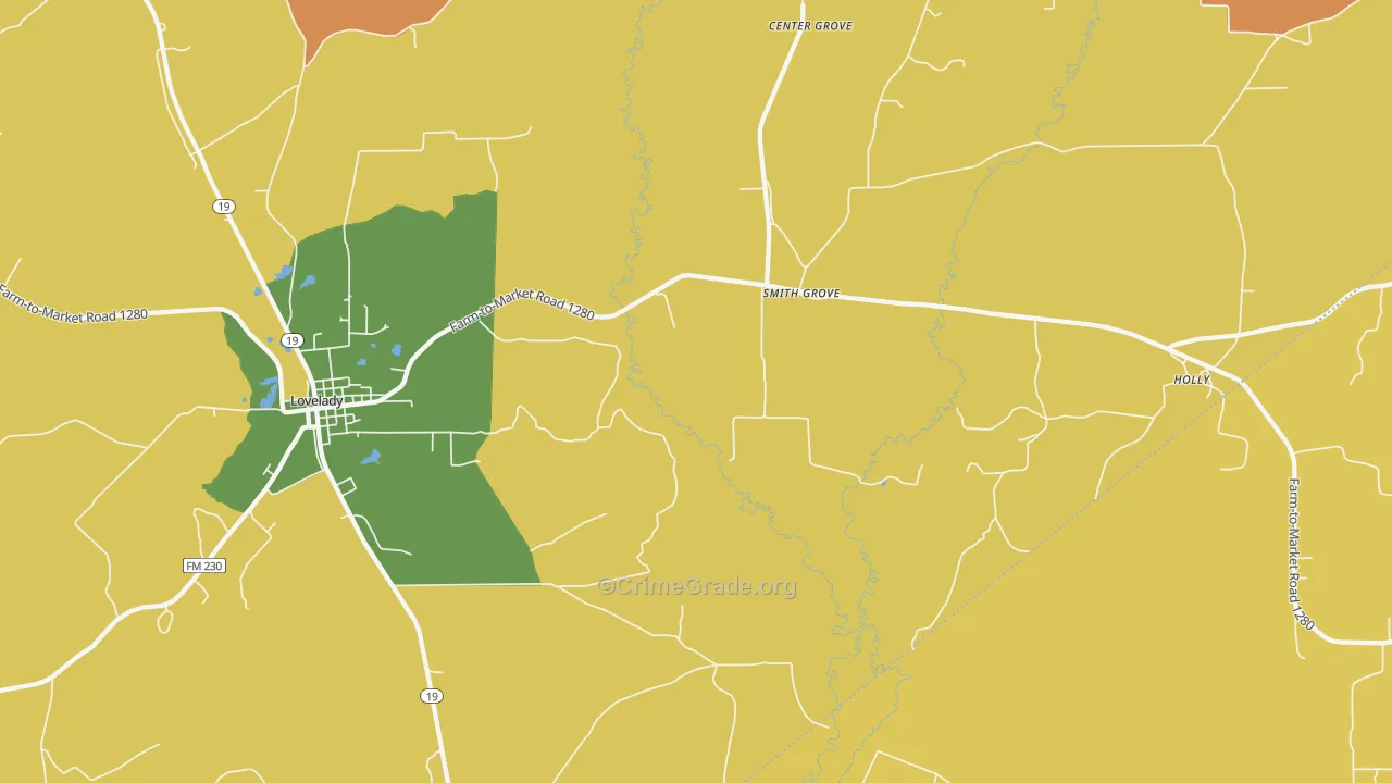 Smith Grove, TX Map of Burglary Rates
