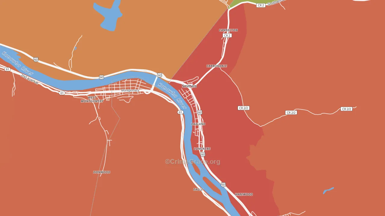 Smithers, WV Map of Burglary Rates