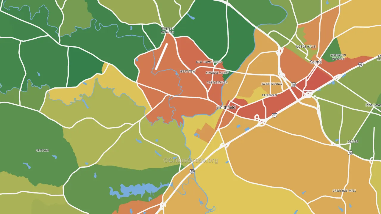 Smithfield, NC Map of Burglary Rates
