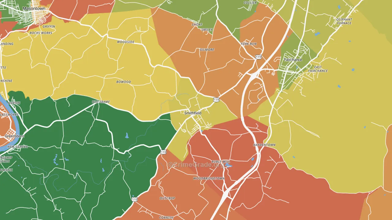 Smithfield, PA Map of Burglary Rates