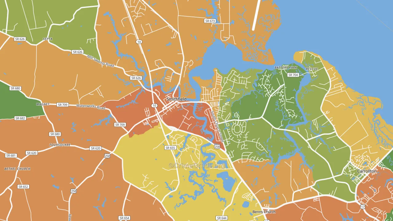 Smithfield, VA Map of Burglary Rates