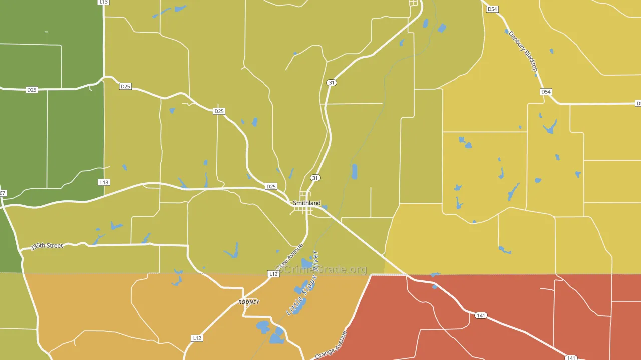 Smithland, IA Map of Burglary Rates
