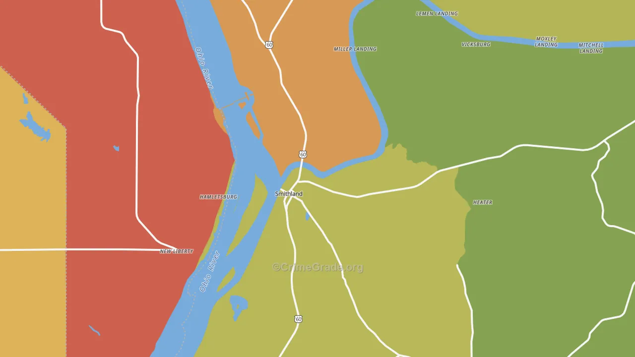 Smithland, KY Map of Burglary Rates