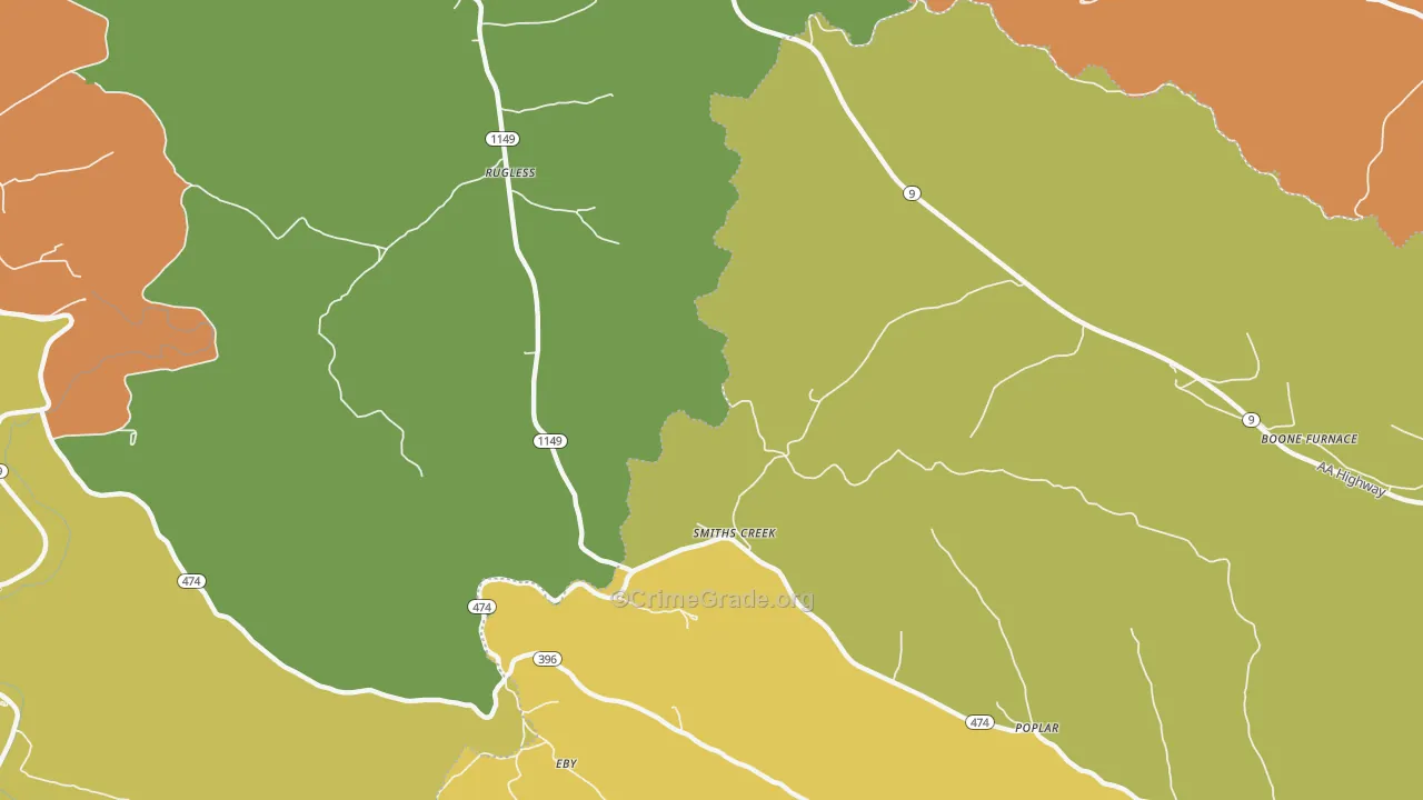 Smiths Creek, KY Map of Burglary Rates