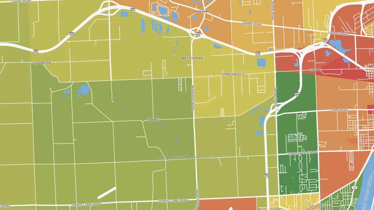 Smiths Creek, MI Map of Burglary Rates