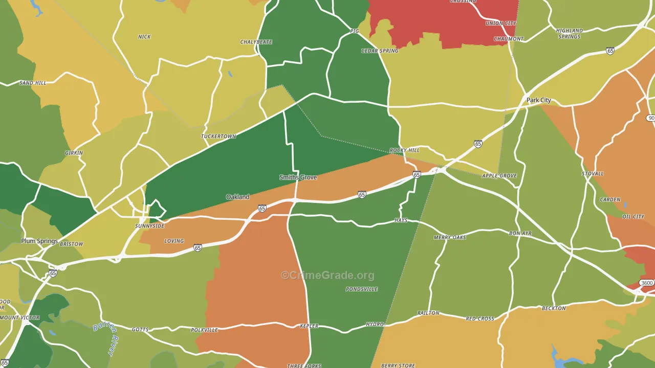 Smiths Grove, KY Map of Burglary Rates