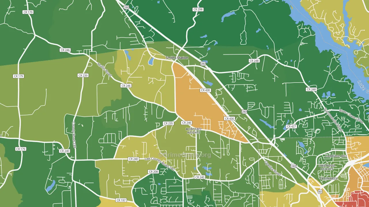 Smiths Station, AL Map of Burglary Rates
