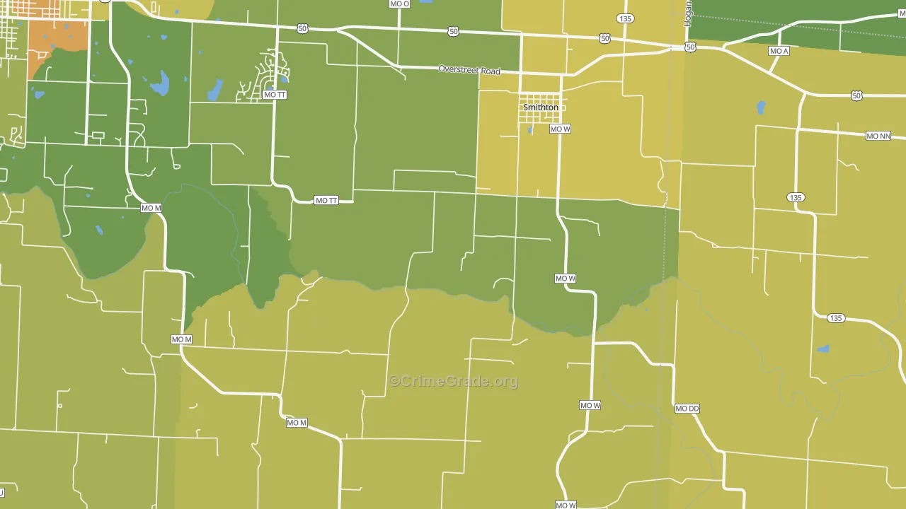 Smithton, MO Map of Burglary Rates