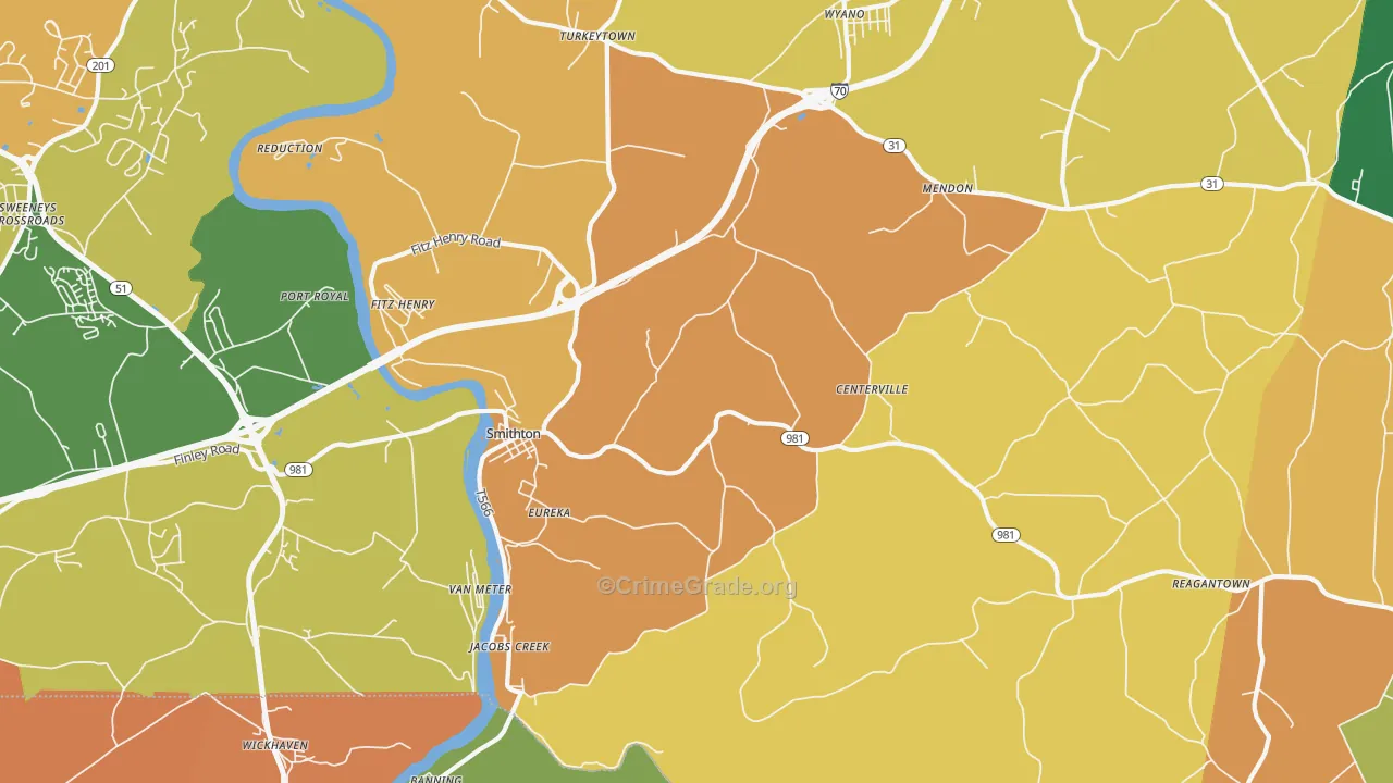 Smithton, PA Map of Burglary Rates
