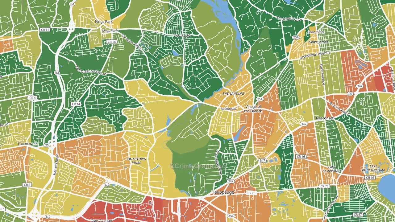 Smithtown, NY Map of Burglary Rates